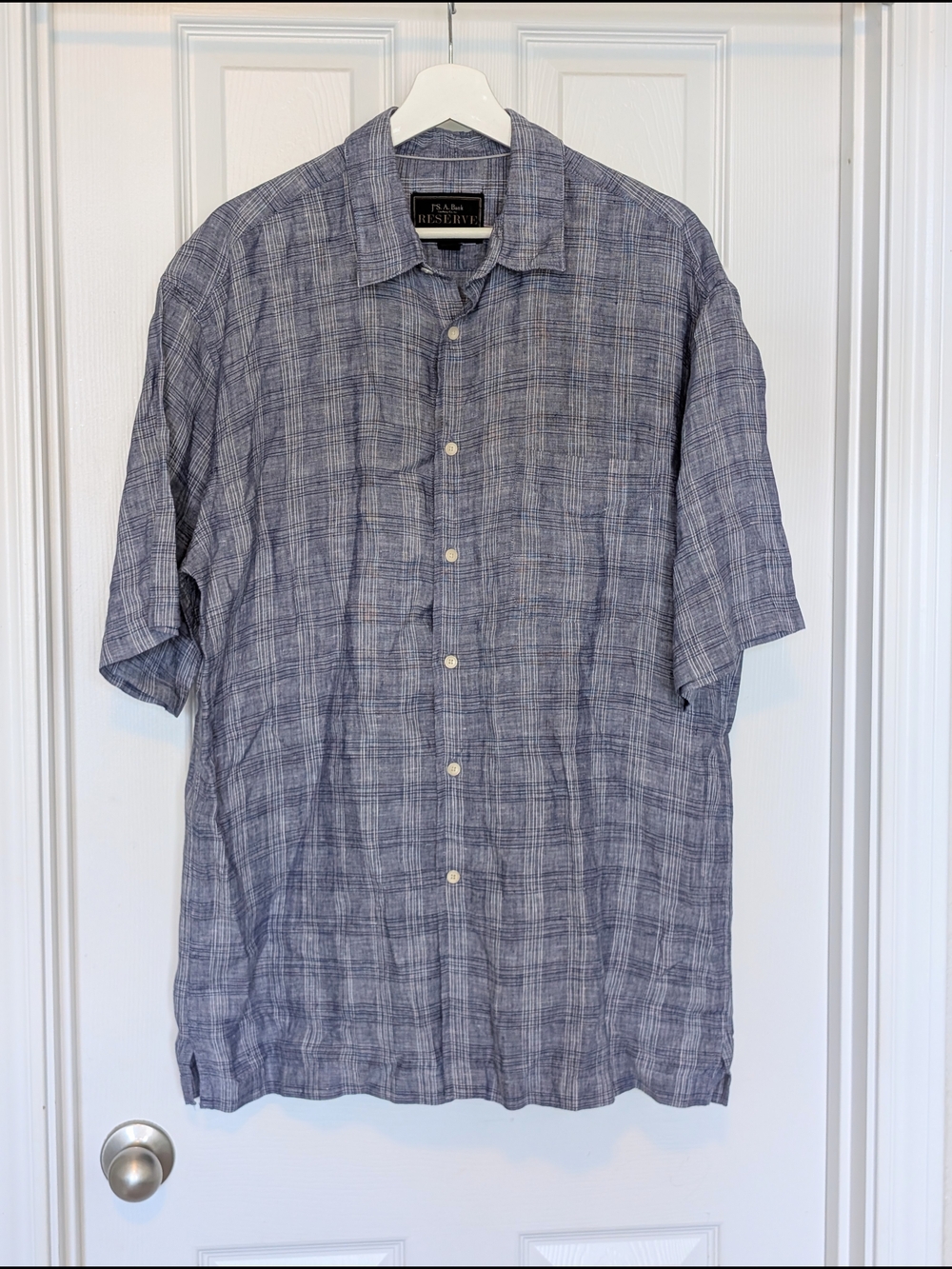 Jos. A. Bank Reserve Short Sleeve Button-Down Shirt in Blue Plaid